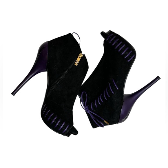 VERSACE Platform Open toe Black suede leather Ankle boots 38 - $1020 US - Picture 15 of 16